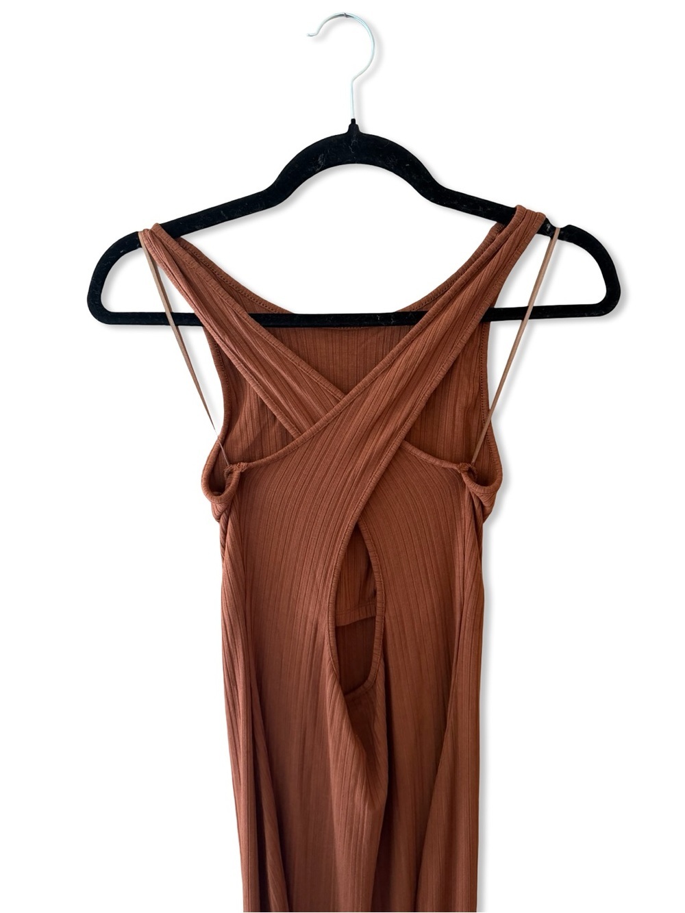 LSpace Francesca Dress Coffee brown knit midi strappy back Revolve M - Picture 8 of 13